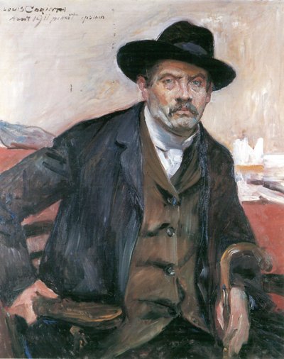 Zelfportret met zwarte hoed en stok door Lovis Corinth